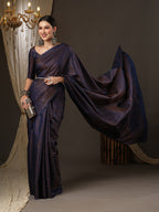 Saree Mall Navy Blue & Gold-Toned Woven Design Zari Silk Blend Banarasi Sarees - Distacart