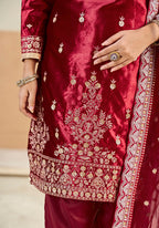 Monjolika Fashion Maroon Velvet Embroidered Salwar Kameez - Distacart