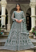 Monjolika Fashion Sea Green Embroidered Net Gown with Dupatta - Distacart