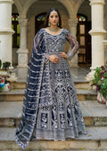 Monjolika Fashion Navy Blue Embroidered Net Gown with Dupatta - Distacart