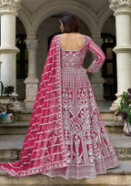 Monjolika Fashion Rani Pink Embroidered Net Gown with Dupatta - Distacart