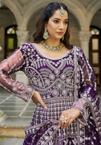 Monjolika Fashion Purple Embroidered Net Gown with Dupatta - Distacart