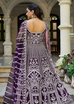 Monjolika Fashion Purple Embroidered Net Gown with Dupatta - Distacart