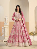 Monjolika Fashion Faux Georgette Embroidered Pink Anarkali Salwar Kameez - Distacart