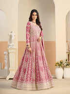 Monjolika Fashion Faux Georgette Embroidered Pink Anarkali Salwar Kameez - Distacart