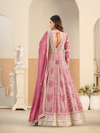 Monjolika Fashion Faux Georgette Embroidered Pink Anarkali Salwar Kameez - Distacart
