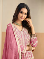 Monjolika Fashion Faux Georgette Embroidered Pink Anarkali Salwar Kameez - Distacart