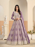 Monjolika Fashion Faux Georgette Embroidered Light Purple Anarkali Salwar Kameez - Distacart