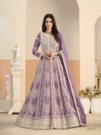 Monjolika Fashion Faux Georgette Embroidered Light Purple Anarkali Salwar Kameez - Distacart