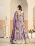 Monjolika Fashion Faux Georgette Embroidered Light Purple Anarkali Salwar Kameez - Distacart