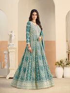 Monjolika Fashion Faux Georgette Embroidered Turquoise Anarkali Salwar Kameez - Distacart