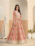 Monjolika Fashion Faux Georgette Embroidered Peach Anarkali Salwar Kameez - Distacart