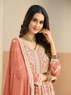 Monjolika Fashion Faux Georgette Embroidered Peach Anarkali Salwar Kameez - Distacart