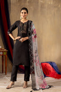 Pramukh Fab Black Color Roman Silk Kurta Set - Distacart