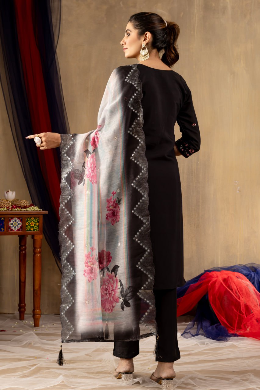 Pramukh Fab Black Color Roman Silk Kurta Set - Distacart