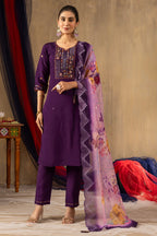 Pramukh Fab Purple Color Roman Silk Kurta Set - Distacart