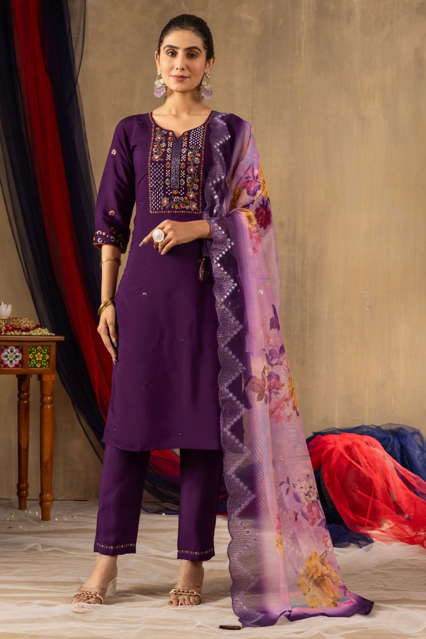 Pramukh Fab Purple Color Roman Silk Kurta Set - Distacart