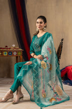 Pramukh Fab Sea Green Color Roman Silk Kurta Set - Distacart