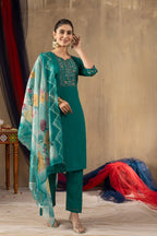 Pramukh Fab Sea Green Color Roman Silk Kurta Set - Distacart