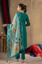 Pramukh Fab Sea Green Color Roman Silk Kurta Set - Distacart