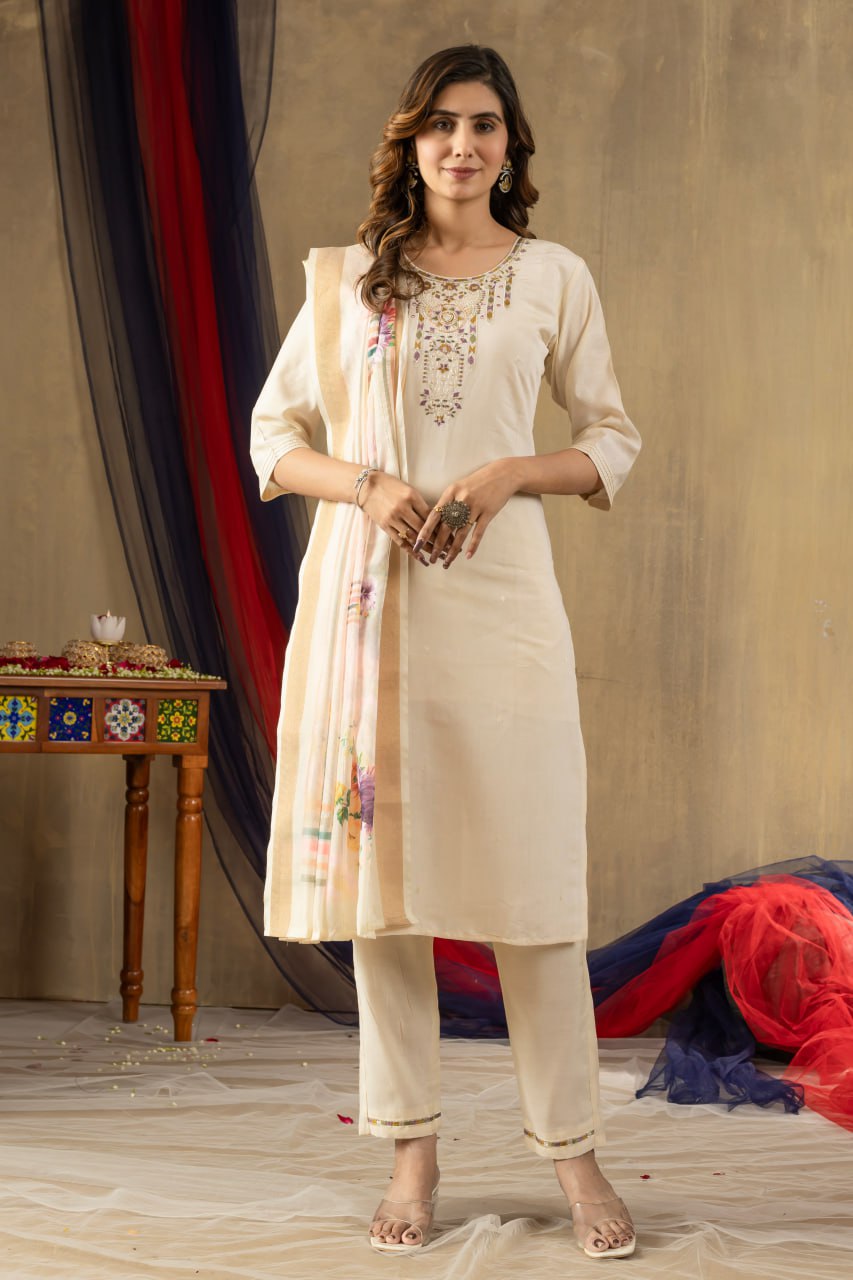Pramukh Fab Off White Shimmer Gold Silk Color Kurta Set - Distacart