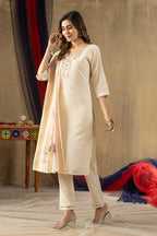 Pramukh Fab Off White Shimmer Gold Silk Color Kurta Set - Distacart