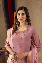 Pramukh Fab Onion Pink Shimmer Gold Silk Color Kurta Set - Distacart