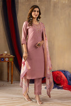 Pramukh Fab Onion Pink Shimmer Gold Silk Color Kurta Set - Distacart