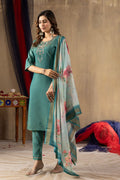 Pramukh Fab Teal Green Shimmer Gold Silk Color Kurta Set - Distacart
