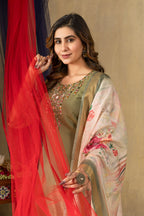 Pramukh Fab Mehendi Green Shimmer Gold Silk Color Kurta Set - Distacart