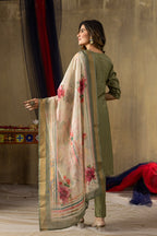 Pramukh Fab Mehendi Green Shimmer Gold Silk Color Kurta Set - Distacart