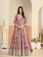 Monjolika Fashion Faux Georgette Pink Embroidered Anarkali Salwar Kameez - Distacart