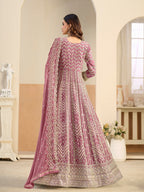 Monjolika Fashion Faux Georgette Pink Embroidered Anarkali Salwar Kameez - Distacart
