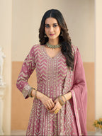 Monjolika Fashion Faux Georgette Pink Embroidered Anarkali Salwar Kameez - Distacart
