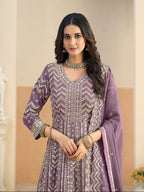 Monjolika Fashion Faux Georgette Lavender Embroidered Anarkali Salwar Kameez - Distacart