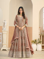 Monjolika Fashion Faux Georgette Brown Embroidered Anarkali Salwar Kameez - Distacart