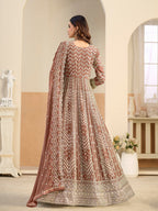 Monjolika Fashion Faux Georgette Brown Embroidered Anarkali Salwar Kameez - Distacart