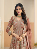 Monjolika Fashion Faux Georgette Brown Embroidered Anarkali Salwar Kameez - Distacart