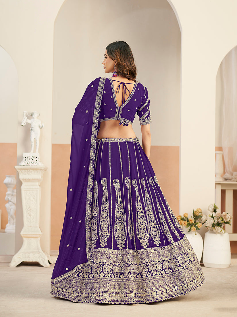Monjolika Fashion Purple Faux Georgette Embroidered Lehenga Choli - Distacart