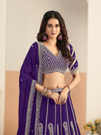 Monjolika Fashion Purple Faux Georgette Embroidered Lehenga Choli - Distacart