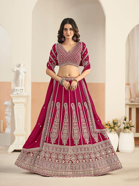 Monjolika Fashion Rani Pink Faux Georgette Embroidered Lehenga Choli