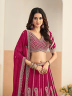 Monjolika Fashion Rani Pink Faux Georgette Embroidered Lehenga Choli - Distacart
