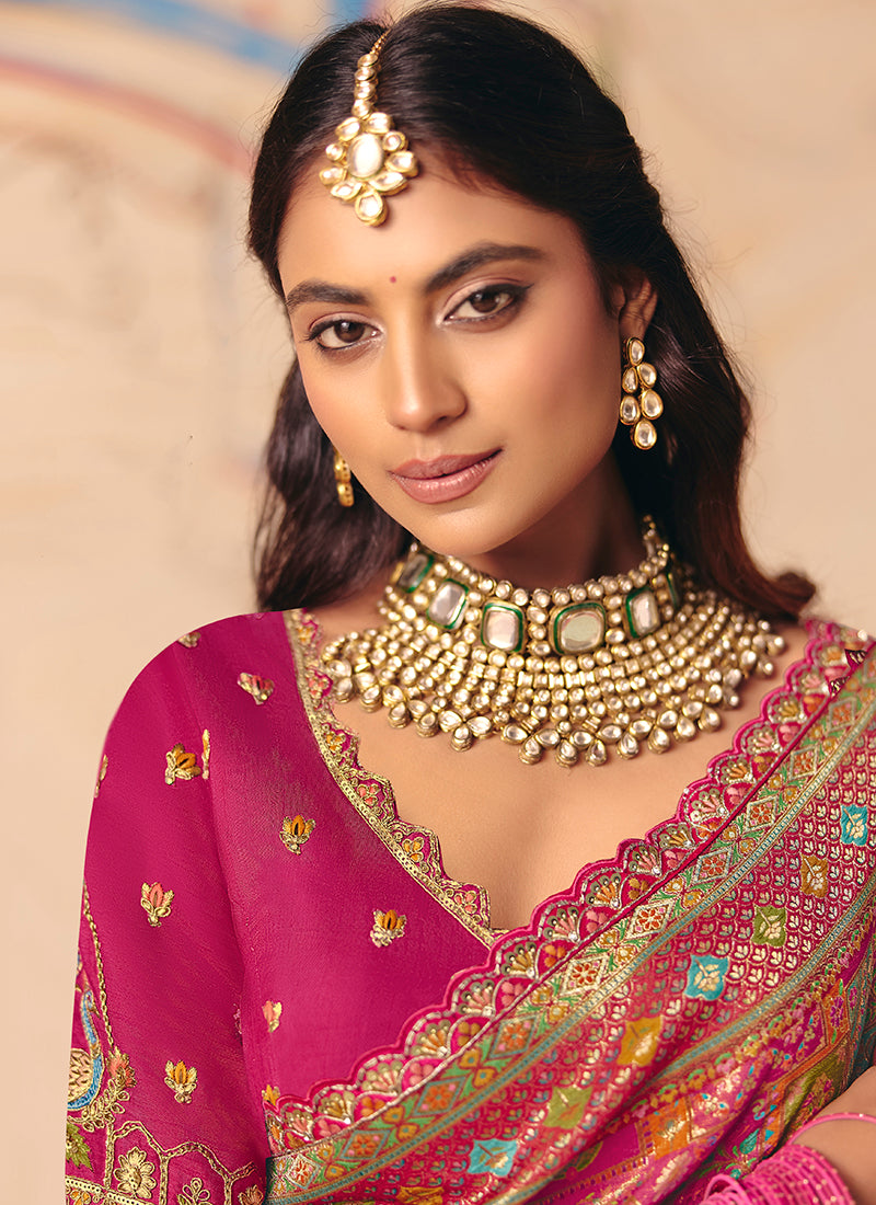 Monjolika Fashion Rani Pink Embroidered Silk Blend Saree - Distacart