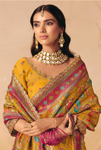 Monjolika Fashion Mustard Embroidered Silk Blend Saree - Distacart