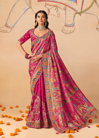 Monjolika Fashion Rani Pink Embroidered Silk Blend Saree - Distacart