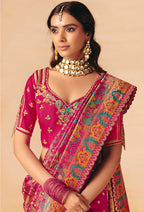 Monjolika Fashion Rani Pink Embroidered Silk Blend Saree - Distacart