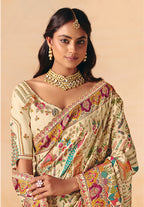 Monjolika Fashion Cream Embroidered Silk Blend Saree - Distacart