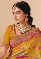 Monjolika Fashion Mustard Embroidered Silk Blend Saree - Distacart