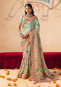 Monjolika Fashion Aqua Blue Embroidered Silk Blend Saree - Distacart