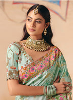 Monjolika Fashion Aqua Blue Embroidered Silk Blend Saree - Distacart
